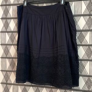 Anthropologie Odille Black Cotton midi Skirt with lining crochet lace size 10